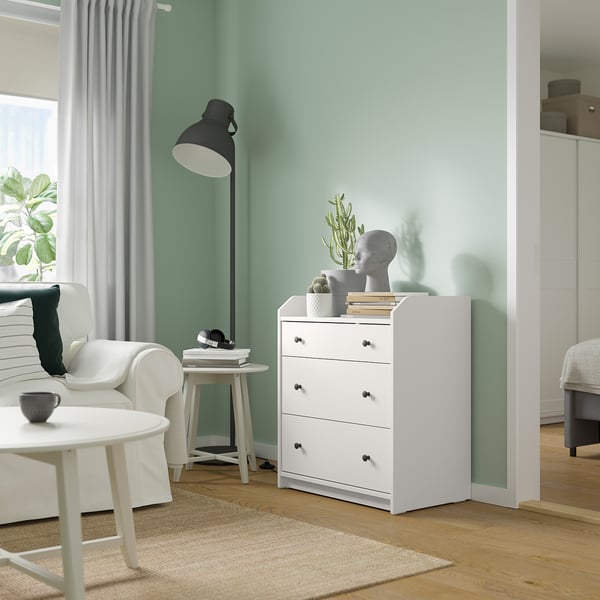 HAUGA chest of 3 drawers, white, 70x46x84 cm