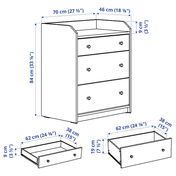 HAUGA - Chest of 3 drawers, white, 70x84 cm