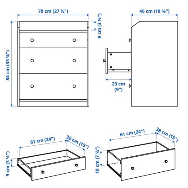 HAUGA chest of drawers with 3 drawers, white, 70x46x84 cm