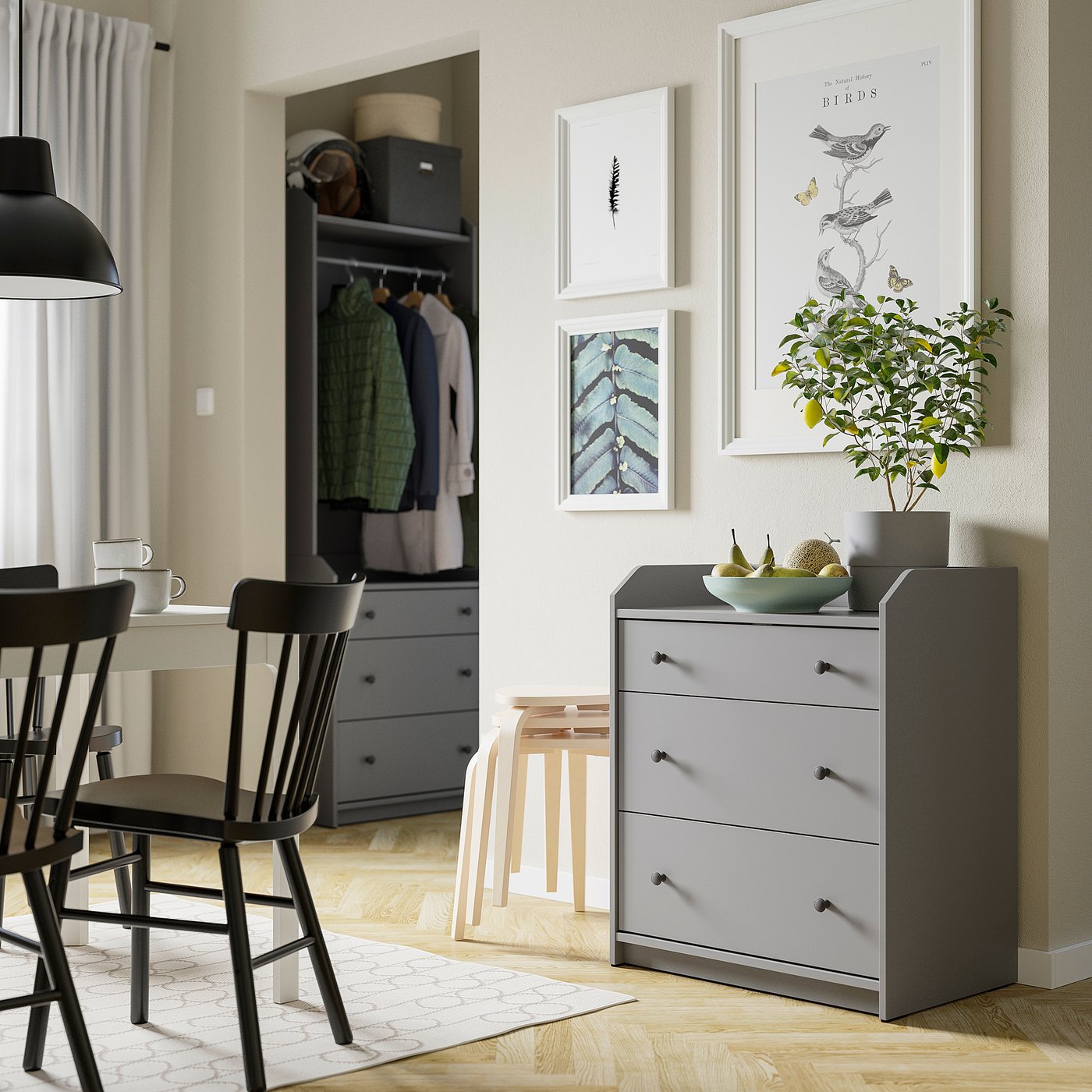 HAUGA chest of 3 drawers, grey, 70x46x84 cm