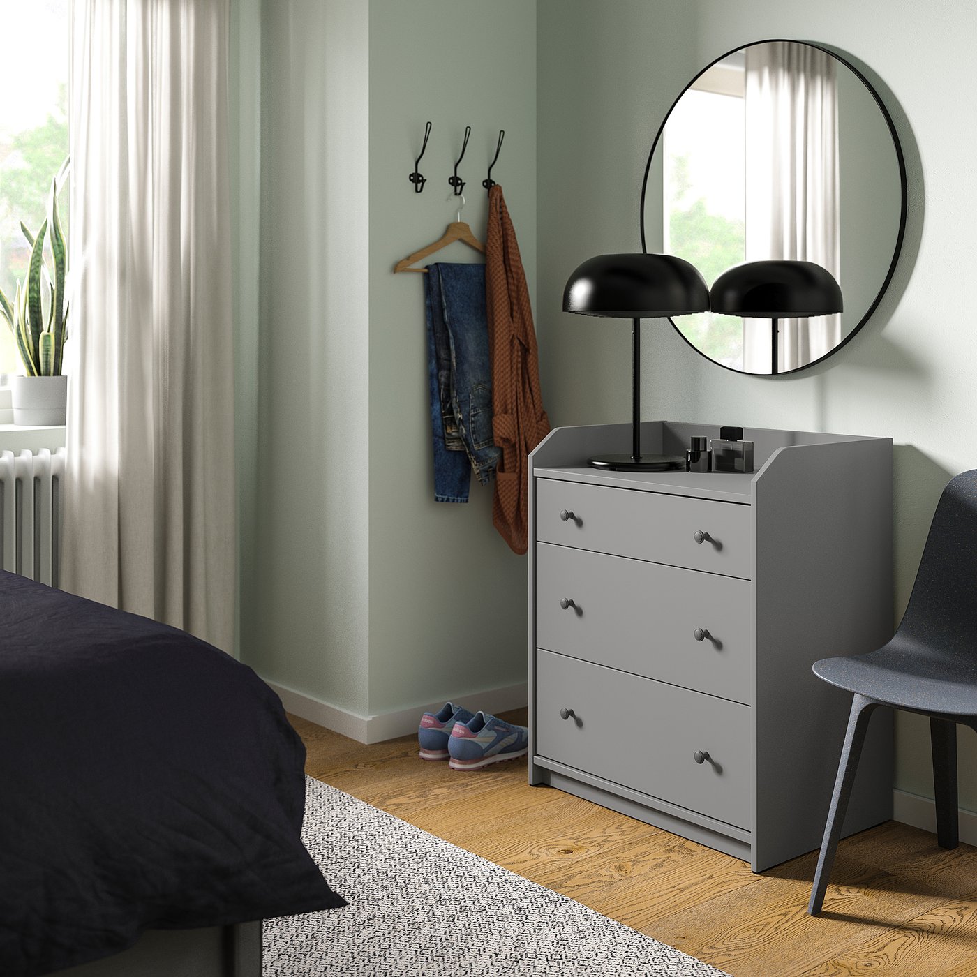 HAUGA chest of 3 drawers, grey, 70x46x84 cm
