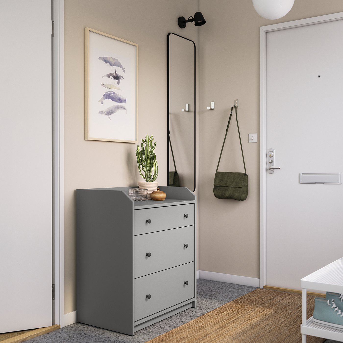 HAUGA chest of 3 drawers, grey, 70x46x84 cm