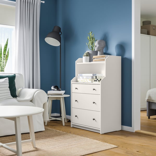 HAUGA chest of 3 drawers with shelf, white, 70x46x116 cm