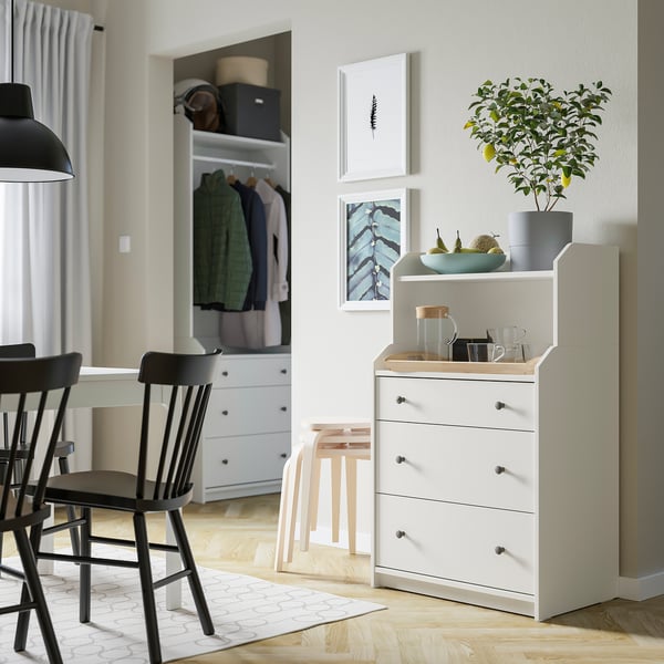 HAUGA chest of 3 drawers with shelf, white, 70x46x116 cm
