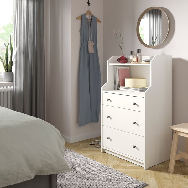 HAUGA - HAUGA Chest of 3 drawers with shelf, white, 70x116 cm