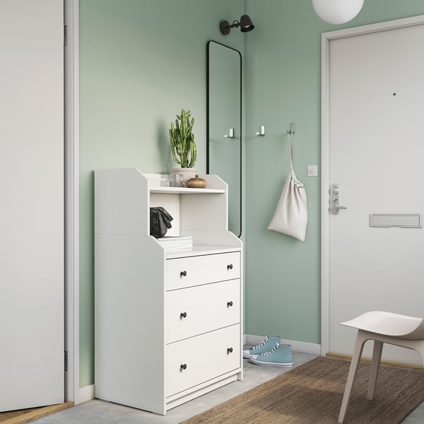 HAUGA chest of 3 drawers with shelf, white, 70x46x116 cm