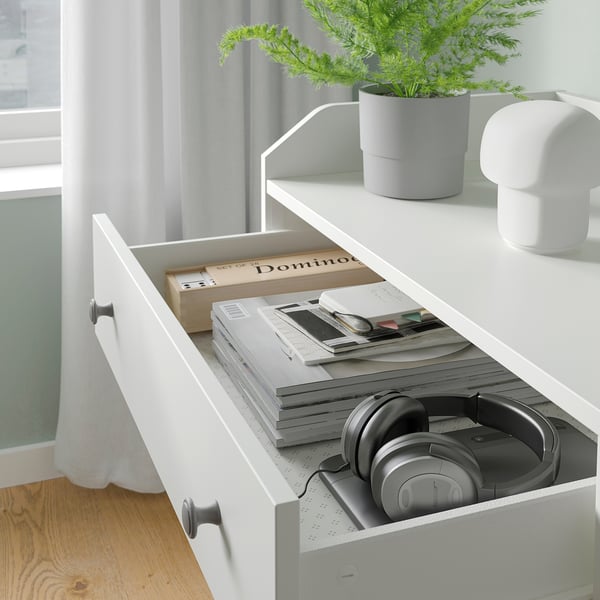HAUGA chest of 3 drawers with shelf, white, 70x46x116 cm