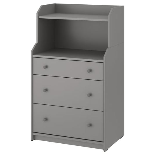 HAUGA chest of drawers with 3 drawers/shelf, gray, 70x46x116 cm