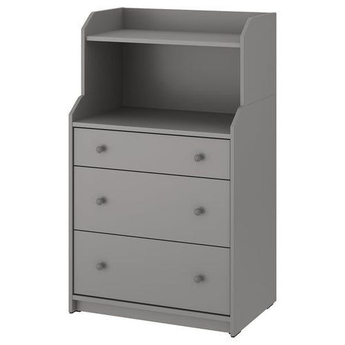 HAUGA chest of 3 drawers with shelf, grey, 70x46x116 cm