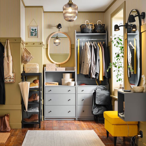 HAUGA chest of 3 drawers with shelf, grey, 70x46x116 cm