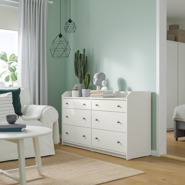 HAUGA chest of 6 drawers, white, 138x46x84 cm