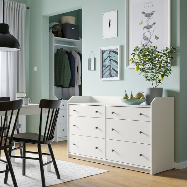 HAUGA chest of 6 drawers, white, 138x46x84 cm
