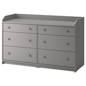 HAUGA chest of 6 drawers, grey, 138x46x84 cm