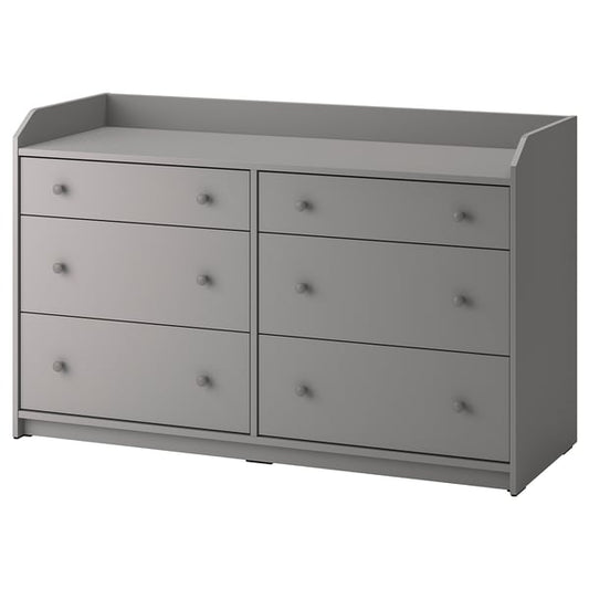 HAUGA chest of 6 drawers, grey, 138x46x84 cm