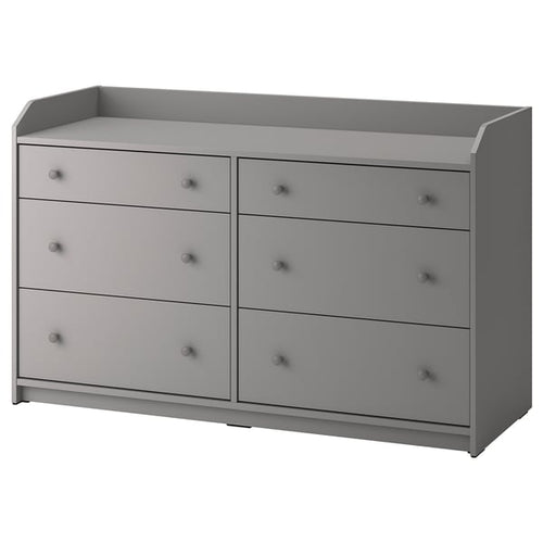 HAUGA chest of 6 drawers, grey, 138x46x84 cm