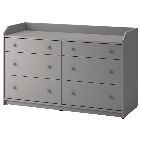 HAUGA chest of 6 drawers, grey, 138x46x84 cm