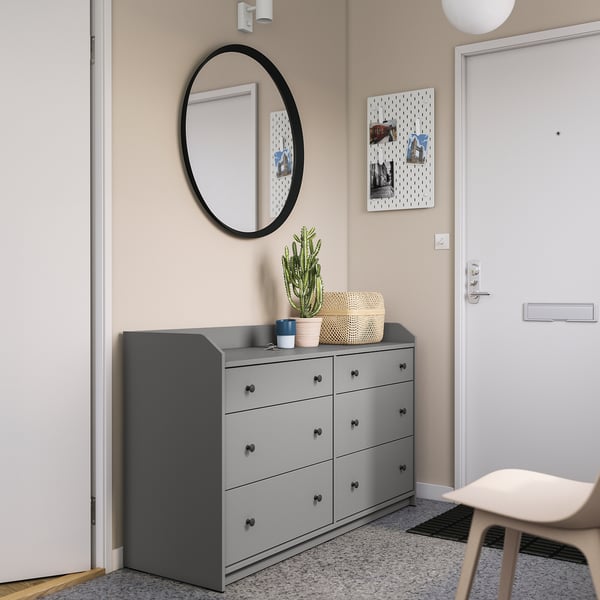 HAUGA chest of 6 drawers, grey, 138x46x84 cm