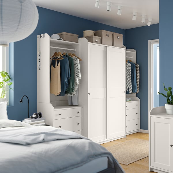 HAUGA - Wardrobe combination, white, 258x55x199 cm