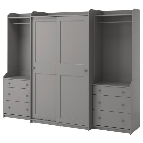 HAUGA wardrobe combination, grey, 258x55x199 cm