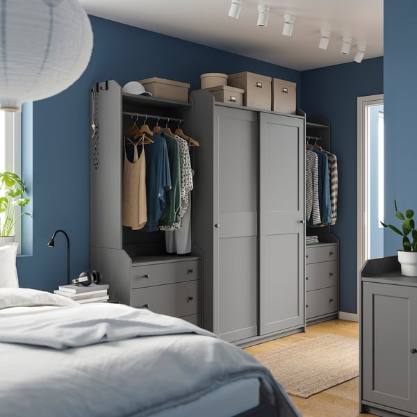 HAUGA wardrobe combination, grey, 258x55x199 cm