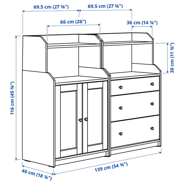 HAUGA storage combination, white, 139x46x116 cm