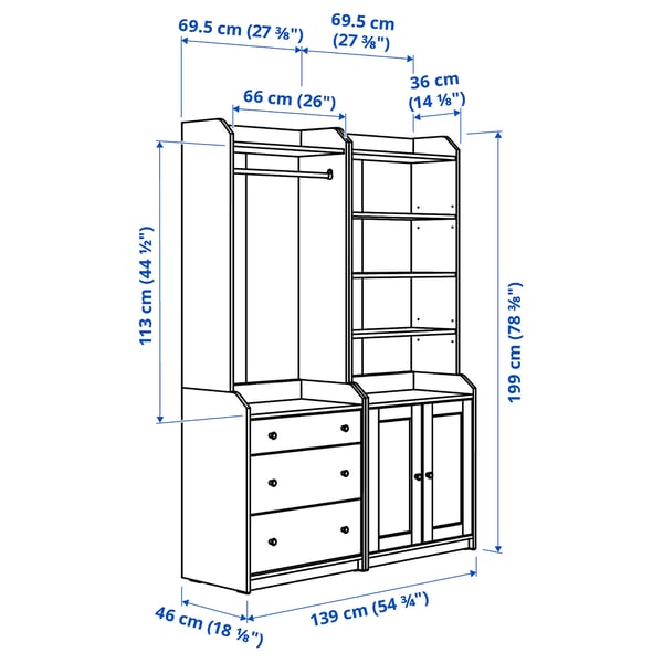 HAUGA storage combination, white, 139x46x199 cm