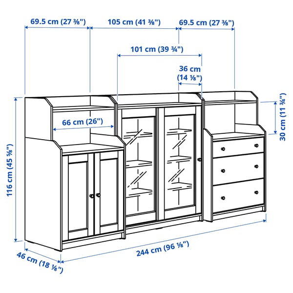 HAUGA storage combination, white, 244x46x116 cm