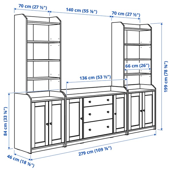 HAUGA storage combination, white, 279x46x199 cm