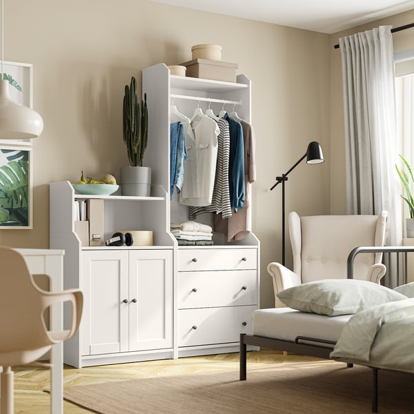 HAUGA storage combination, white, 139x46x199 cm
