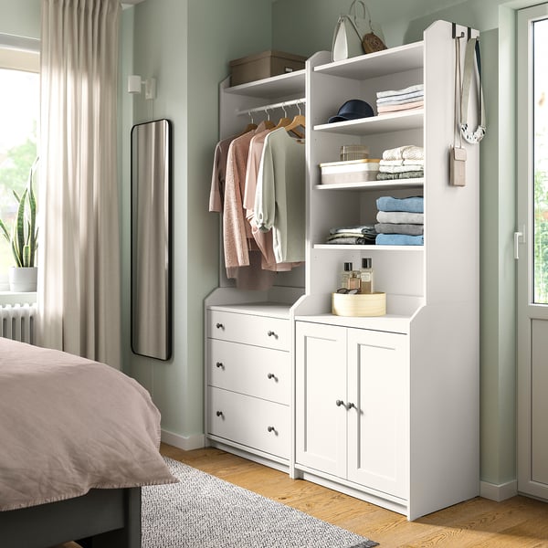 HAUGA storage combination, white, 139x46x199 cm