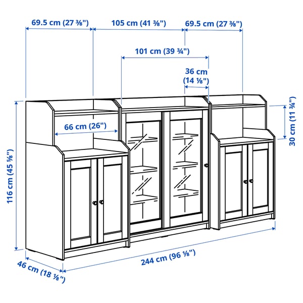 HAUGA storage combination, grey, 244x46x116 cm