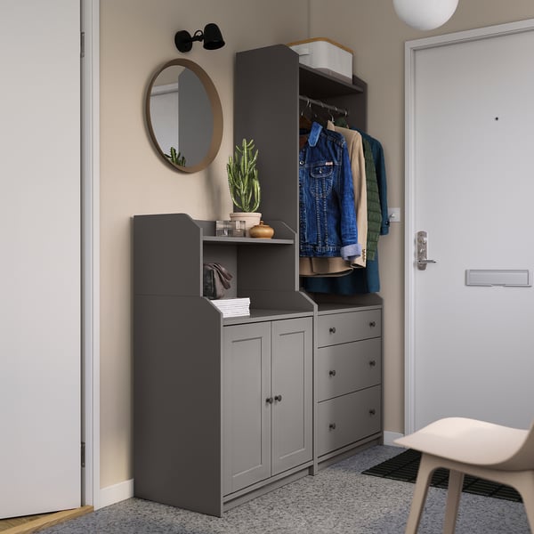 HAUGA storage combination, grey, 139x46x199 cm