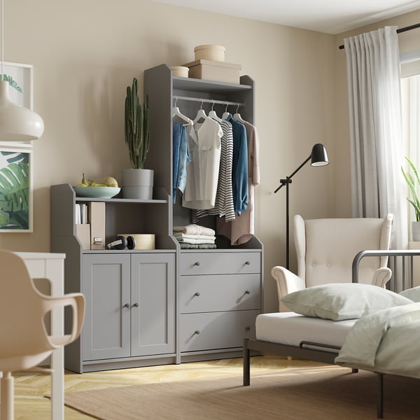 HAUGA storage combination, grey, 139x46x199 cm