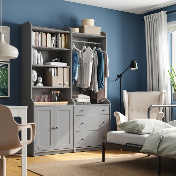 HAUGA storage combination, grey, 139x46x199 cm
