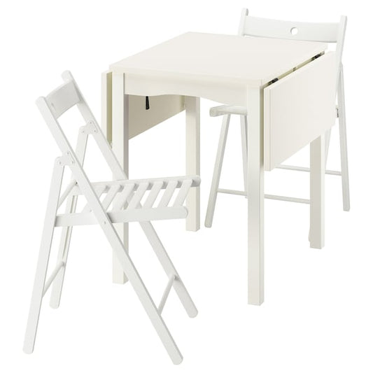 HAUGA / FRÖSVI - Table and 2 folding chairs, white/white, 55/82/109x74 cm