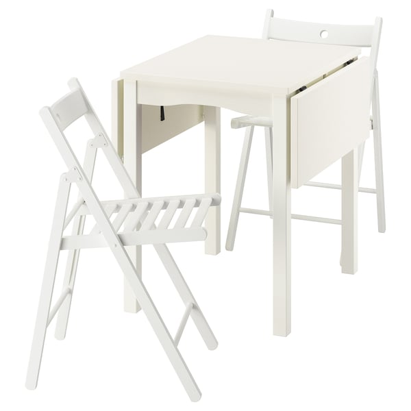 HAUGA / FRÖSVI table and 2 folding chairs, white/white, 55/82/109x74 cm