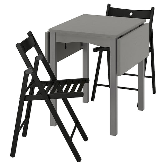 HAUGA / FRÖSVI - Table and 2 folding chairs, grey/black, 55x82x109/74 cm