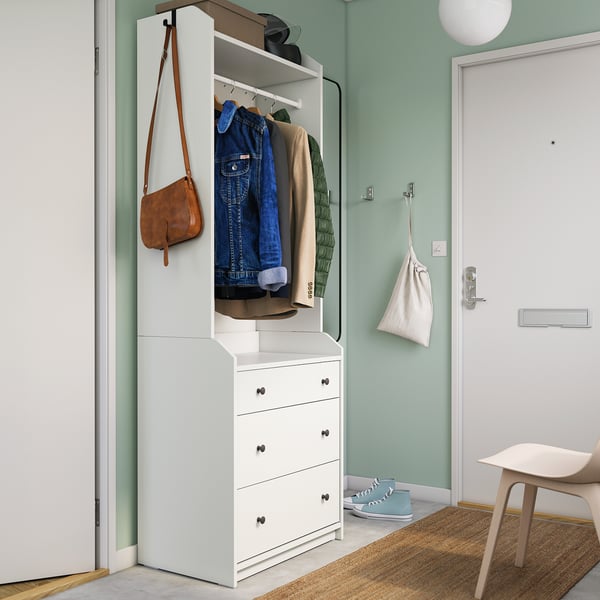 HAUGA open wardrobe with 3 drawers, white, 70x199 cm