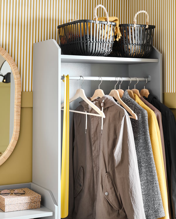 HAUGA open wardrobe with 3 drawers, grey, 70x199 cm
