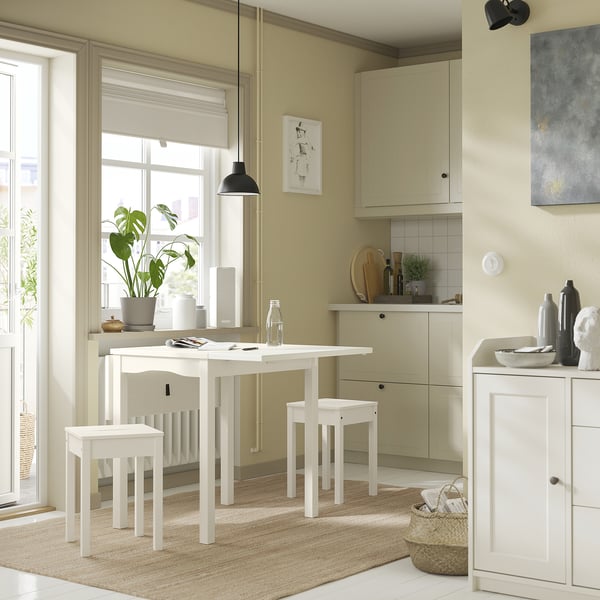 HAUGA / HAUGA table and 2 stools, white/white, 55/82/109x74 cm