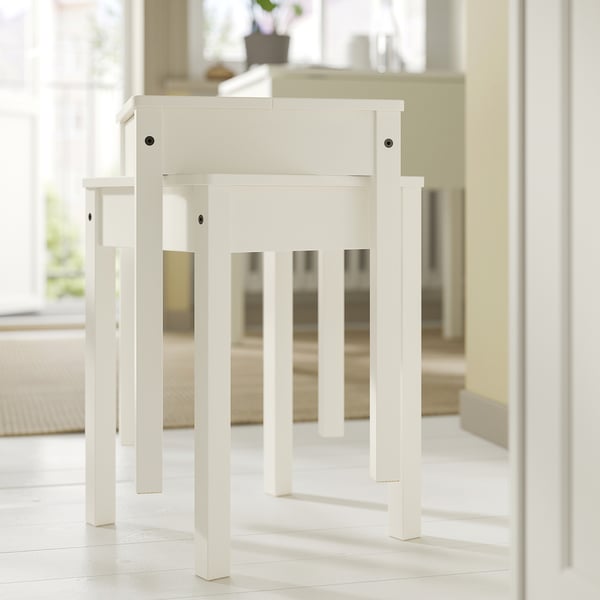 HAUGA / HAUGA table and 2 stools, white/white, 55/82/109x74 cm