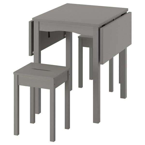 HAUGA / HAUGA table and 2 stools, grey/grey, 55x82x109/74 cm