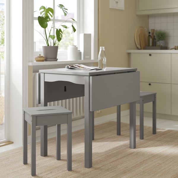 HAUGA / HAUGA table and 2 stools, grey/grey, 55x82x109/74 cm