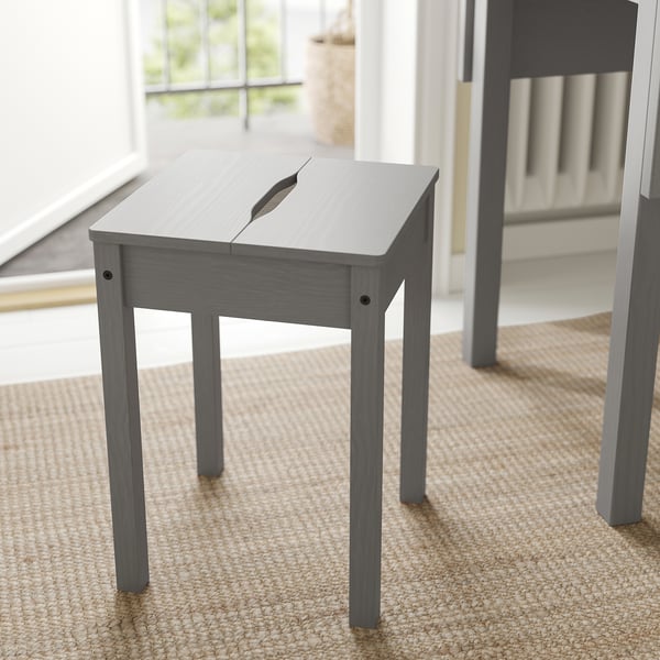 HAUGA / HAUGA table and 2 stools, grey/grey, 55x82x109/74 cm