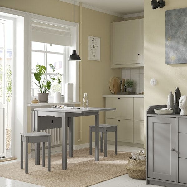 Ikea HAUGA / HAUGA - Table and 2 stools, gray/grey,55x82x109/74 cm