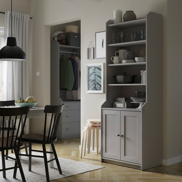 HAUGA high cabinet with 2 doors, grey, 70x199 cm