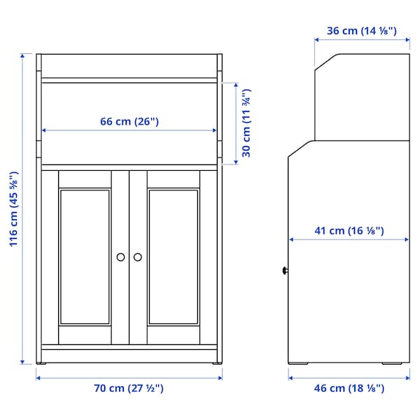 HAUGA - Cabinet with 2 doors, grey, 70x116 cm