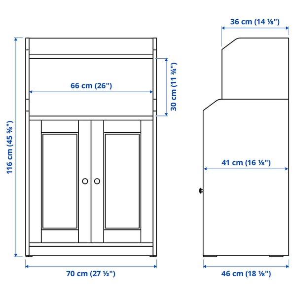 HAUGA cabinet with 2 doors, grey, 70x116 cm