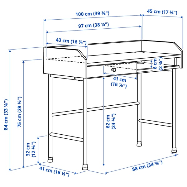HAUGA desk, white, 100x45 cm