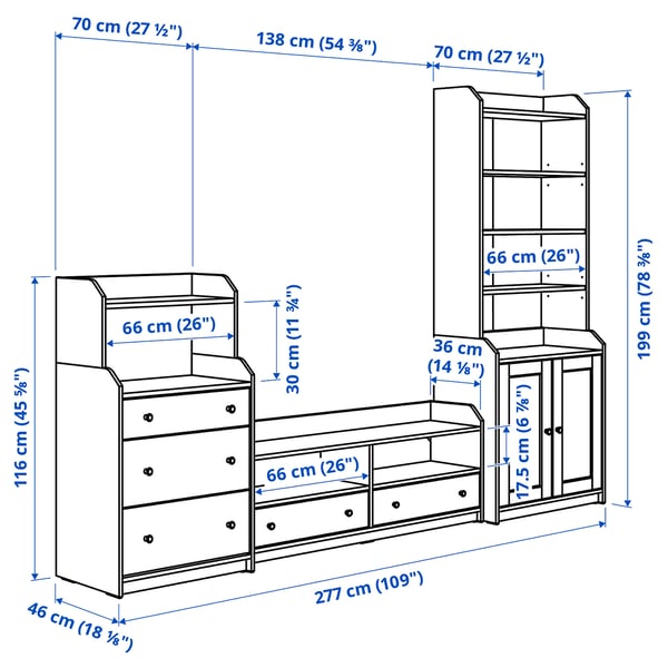 HAUGA - HAUGA TV/storage combination, white, 277x46x199 cm
